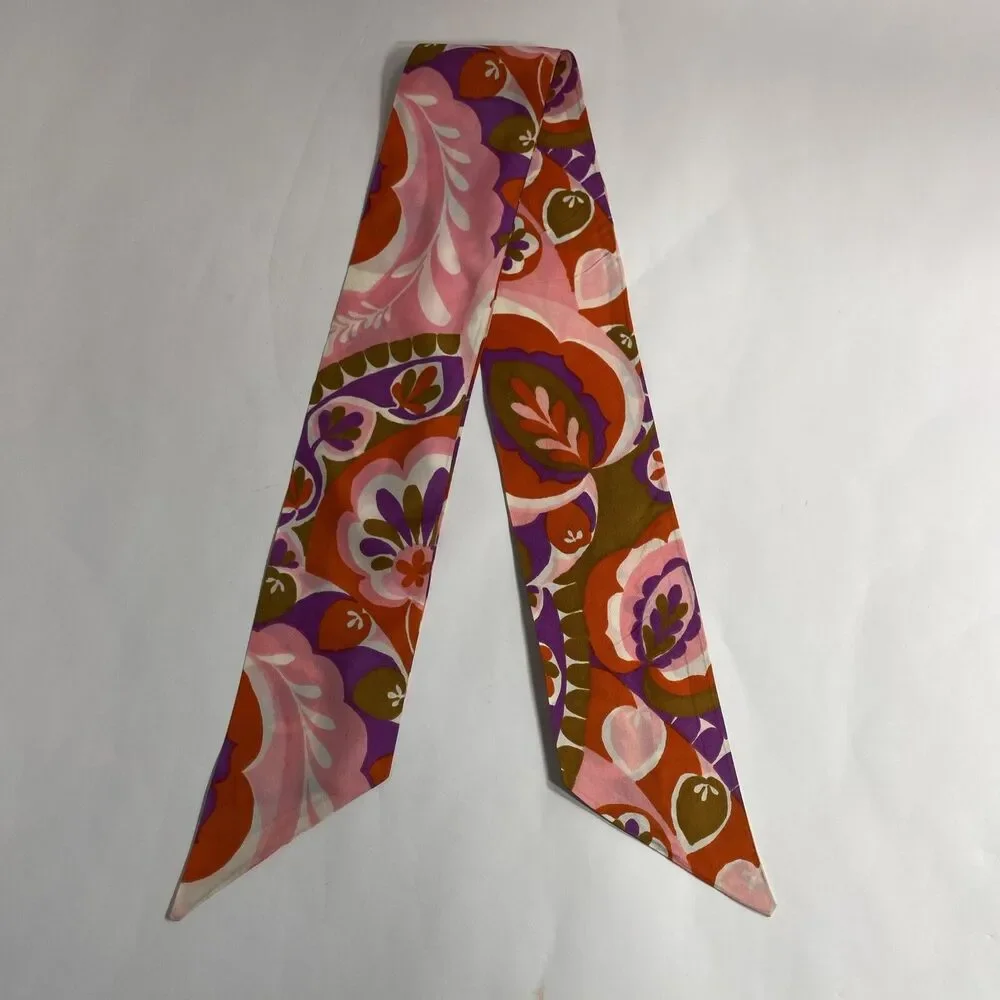 Orange Green Purple Pink White Double Sided 100% Silk Ponytail Scarf 48” X 4”